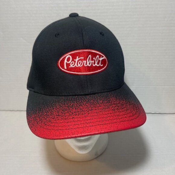 Peterbilt Hat Cap Black/Gradiant Brim Script Spell Out Logo Trucking Dad Fitted - Picture 1 of 5
